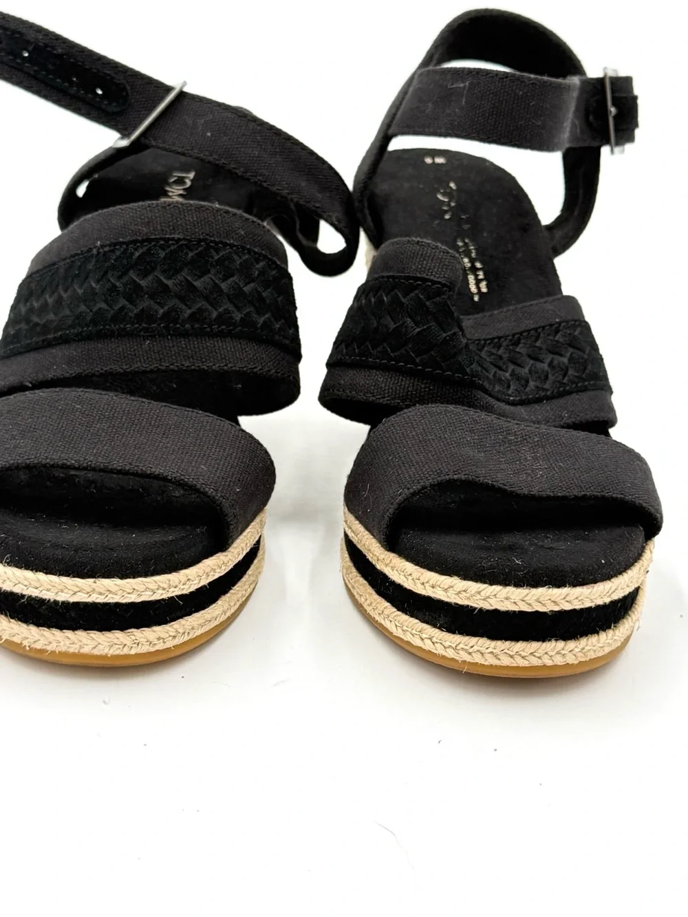 TOMS Madelyn Black Woven Platform Espadrille Wedge Sandals Size 9M